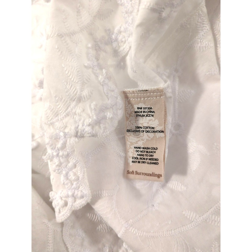 Soft Surroundings Blouse Tunic L Embroidered White Bishop Sleeves Boho Chic Glam - Picture 7 of 12